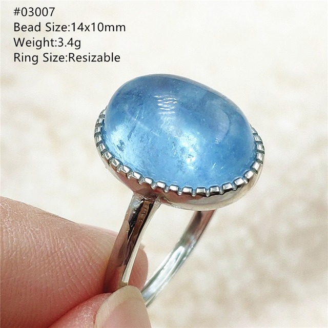 Pierścień z naturalnym niebieskim akwamarynem, kryształem jasnym koralikiem i srebrnym prostokątnym owalnym 925 pierścieniem AAAAA - Wianko - 93