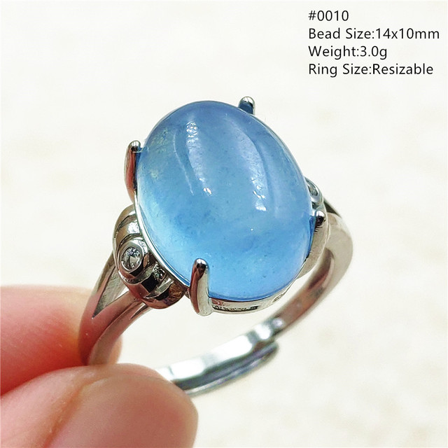 Pierścień z naturalnym niebieskim akwamarynem, kryształem jasnym koralikiem i srebrnym prostokątnym owalnym 925 pierścieniem AAAAA - Wianko - 19