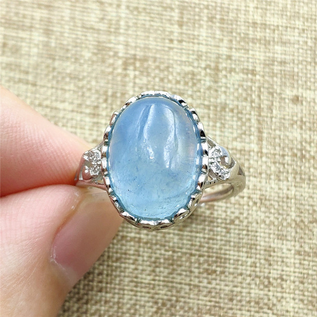 Pierścień z naturalnym niebieskim akwamarynem, kryształem jasnym koralikiem i srebrnym prostokątnym owalnym 925 pierścieniem AAAAA - Wianko - 80