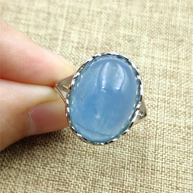 Pierścień z naturalnym niebieskim akwamarynem, kryształem jasnym koralikiem i srebrnym prostokątnym owalnym 925 pierścieniem AAAAA - Wianko - 70