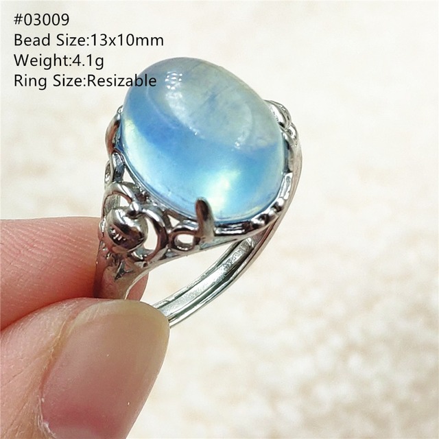 Pierścień z naturalnym niebieskim akwamarynem, kryształem jasnym koralikiem i srebrnym prostokątnym owalnym 925 pierścieniem AAAAA - Wianko - 97