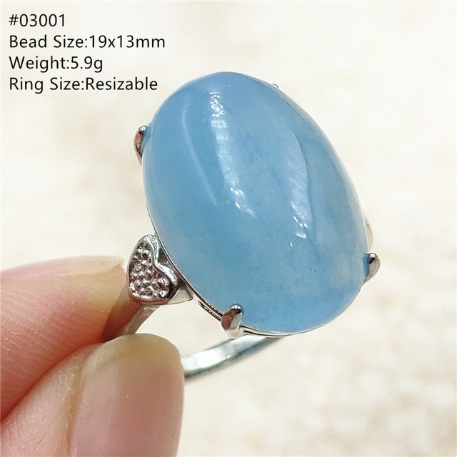 Pierścień z naturalnym niebieskim akwamarynem, kryształem jasnym koralikiem i srebrnym prostokątnym owalnym 925 pierścieniem AAAAA - Wianko - 83