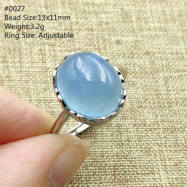 Pierścień z naturalnym niebieskim akwamarynem, kryształem jasnym koralikiem i srebrnym prostokątnym owalnym 925 pierścieniem AAAAA - Wianko - 107