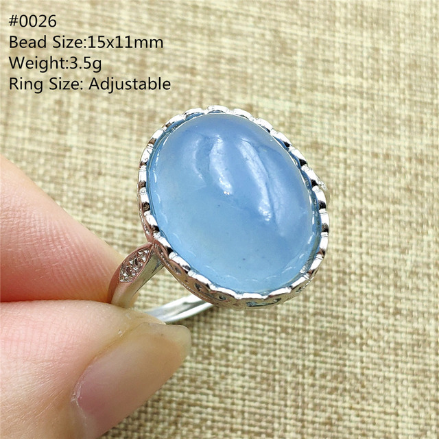 Pierścień z naturalnym niebieskim akwamarynem, kryształem jasnym koralikiem i srebrnym prostokątnym owalnym 925 pierścieniem AAAAA - Wianko - 105