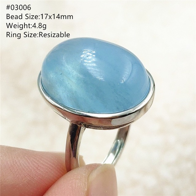 Pierścień z naturalnym niebieskim akwamarynem, kryształem jasnym koralikiem i srebrnym prostokątnym owalnym 925 pierścieniem AAAAA - Wianko - 91