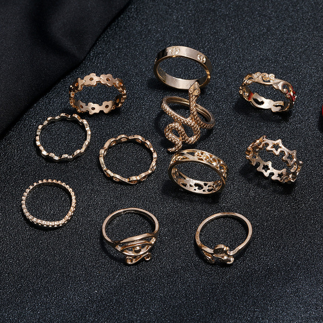 Pierścionki Retro węża w kształcie gwiazdy dla kobiet - zestaw geometrycznych, punkowych i vintage pierścieni - Wianko - 4