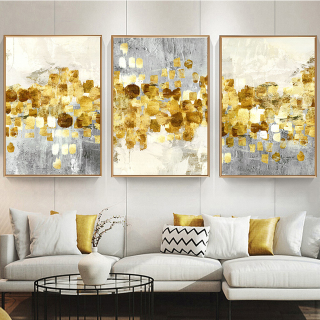Malarstwo nowoczesne Nordic: złota folia, plakat na płótnie, szare złoto, dekoracje do salonu - Wianko - 3