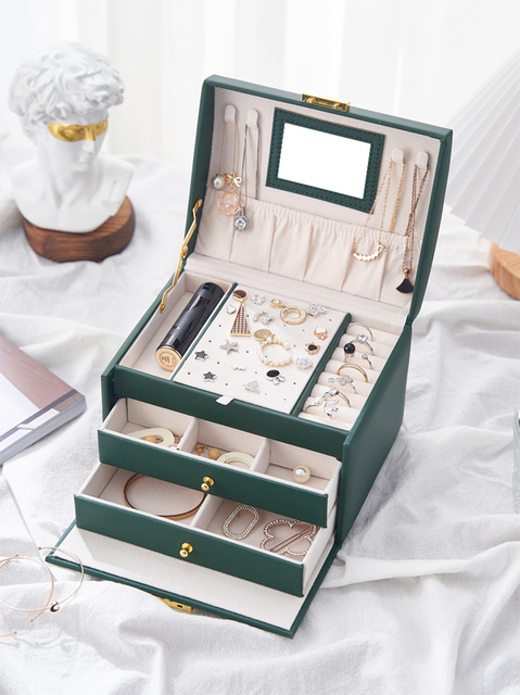 Organizer biżuterii WE, 3 warstwy skórzane pudełko, naszyjnik, kolczyki, pierścionki, prezenty - Wianko - 20