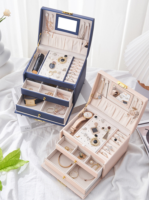 Organizer biżuterii WE, 3 warstwy skórzane pudełko, naszyjnik, kolczyki, pierścionki, prezenty - Wianko - 22