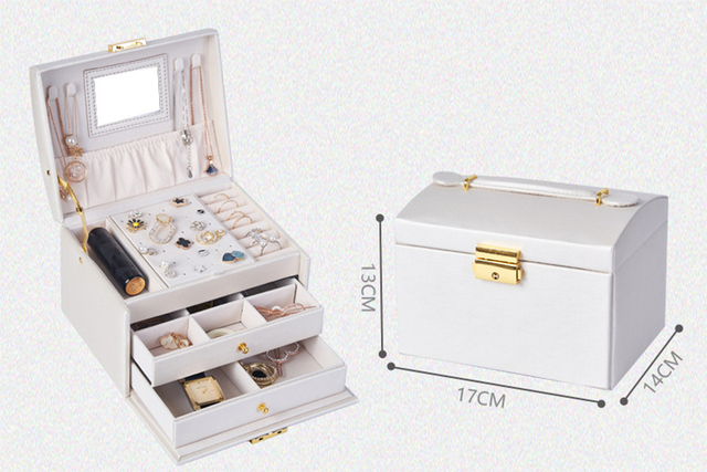 Organizer biżuterii WE, 3 warstwy skórzane pudełko, naszyjnik, kolczyki, pierścionki, prezenty - Wianko - 3