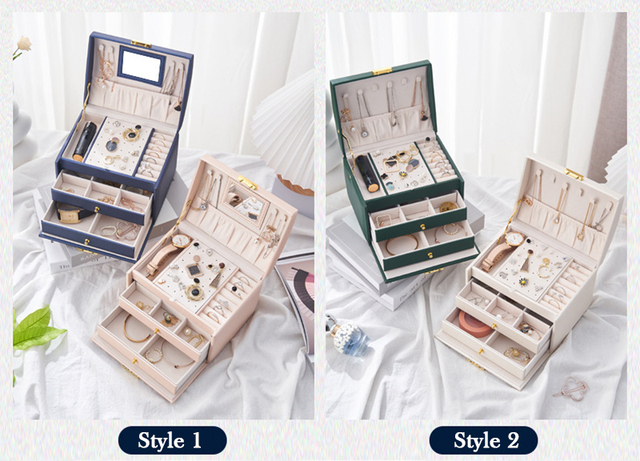 Organizer biżuterii WE, 3 warstwy skórzane pudełko, naszyjnik, kolczyki, pierścionki, prezenty - Wianko - 10