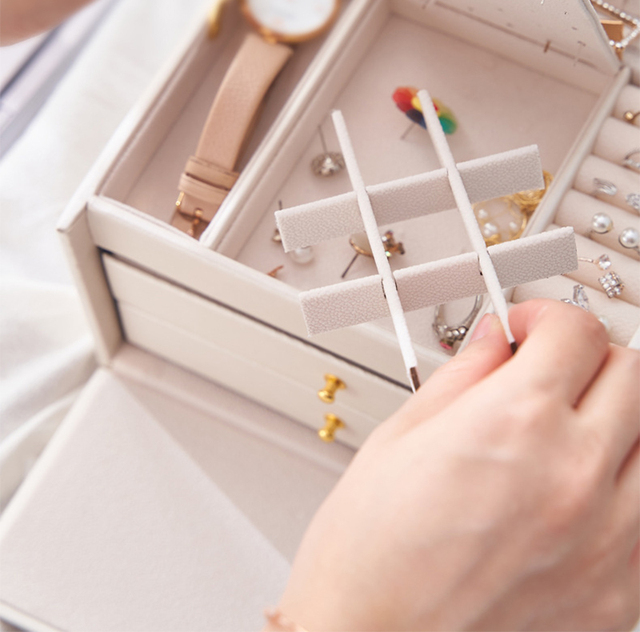 Organizer biżuterii WE, 3 warstwy skórzane pudełko, naszyjnik, kolczyki, pierścionki, prezenty - Wianko - 15