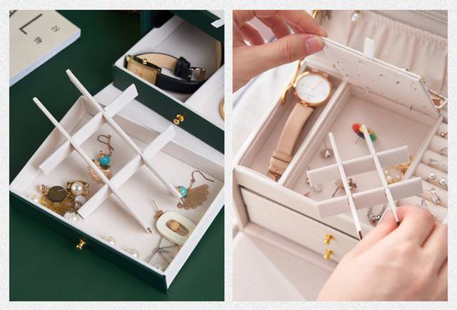 Organizer biżuterii WE, 3 warstwy skórzane pudełko, naszyjnik, kolczyki, pierścionki, prezenty - Wianko - 17