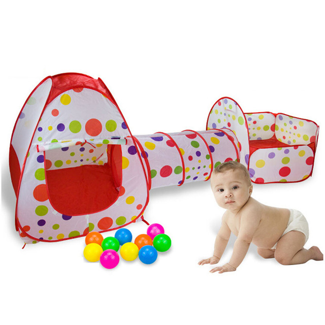 Namiot dziecięcy 3w1 składany z placem zabaw, kojcem i basenem z piłkami - poliestrowe tunele - Wianko - 1