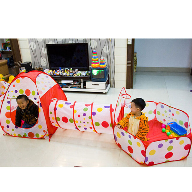Namiot dziecięcy 3w1 składany z placem zabaw, kojcem i basenem z piłkami - poliestrowe tunele - Wianko - 10