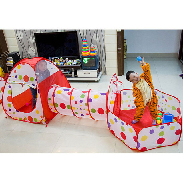 Namiot dziecięcy 3w1 składany z placem zabaw, kojcem i basenem z piłkami - poliestrowe tunele - Wianko - 11
