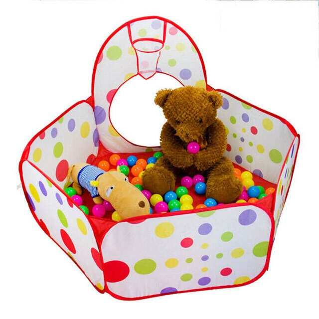 Namiot dziecięcy 3w1 składany z placem zabaw, kojcem i basenem z piłkami - poliestrowe tunele - Wianko - 5