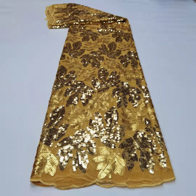 Materiał koronkowy francusko-nigeryjski z sekwencjami, siatką i tiulem do sukni (5m/lot) - TZ0823 - Wianko - 3