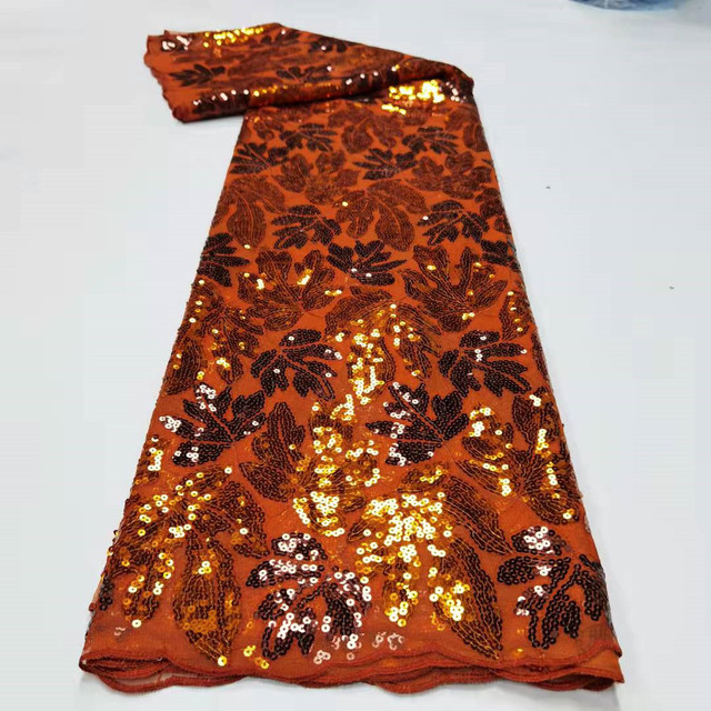 Materiał koronkowy francusko-nigeryjski z sekwencjami, siatką i tiulem do sukni (5m/lot) - TZ0823 - Wianko - 4