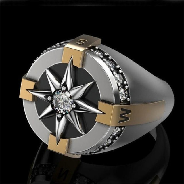 Biżuteria męski pierścień Vintage Chunky ze sześcioramienną gwiazdą - metal - Wianko - 5