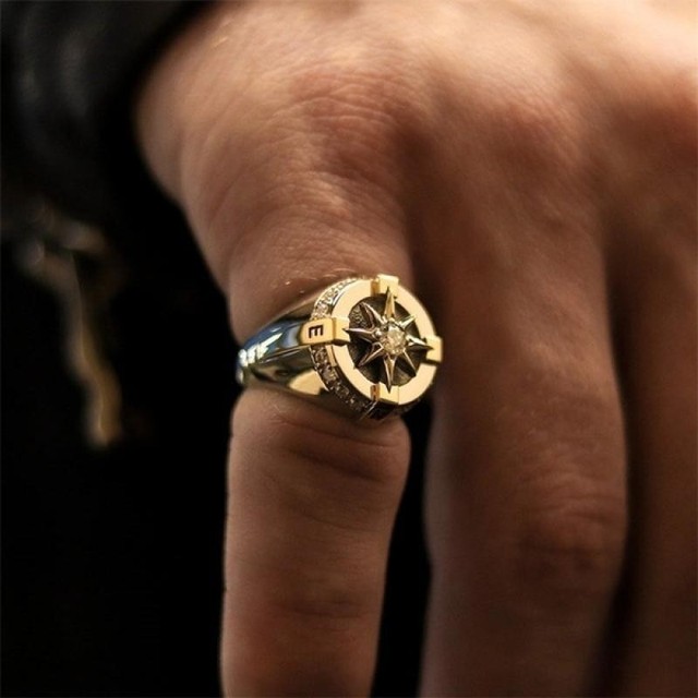 Biżuteria męski pierścień Vintage Chunky ze sześcioramienną gwiazdą - metal - Wianko - 3