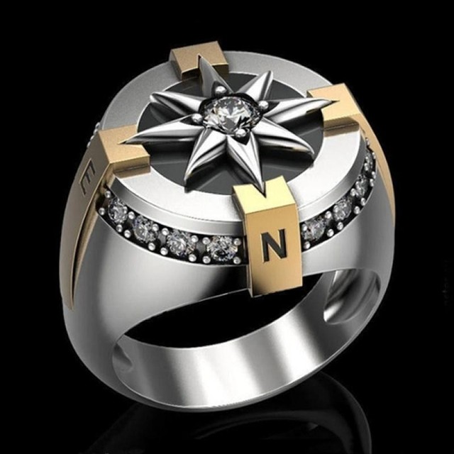Biżuteria męski pierścień Vintage Chunky ze sześcioramienną gwiazdą - metal - Wianko - 2
