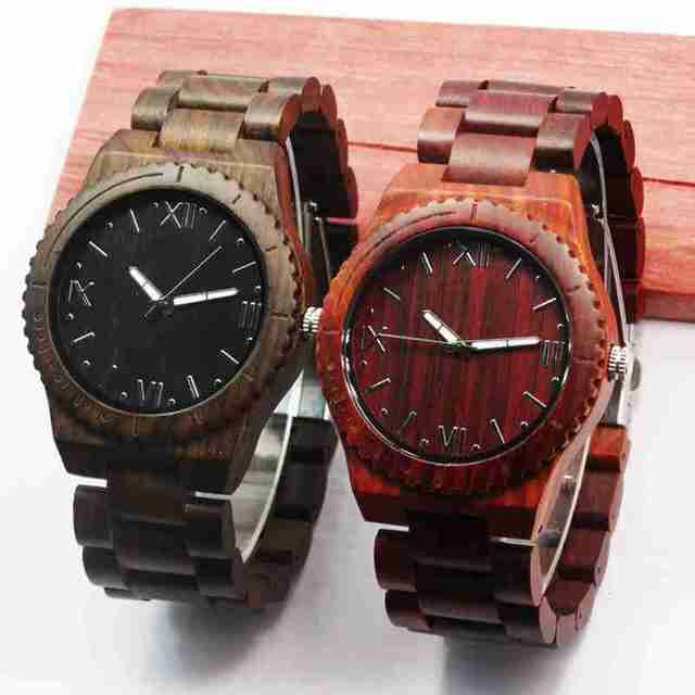 Zegarek męski z drewnianym paskiem, 2021, kwarcowy, czarny, rzymskie cyfry - Wianko - 1