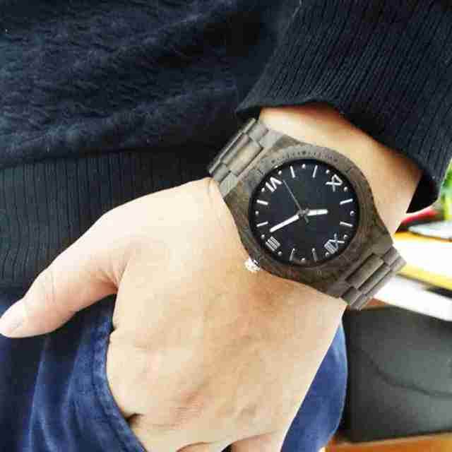 Zegarek męski z drewnianym paskiem, 2021, kwarcowy, czarny, rzymskie cyfry - Wianko - 4
