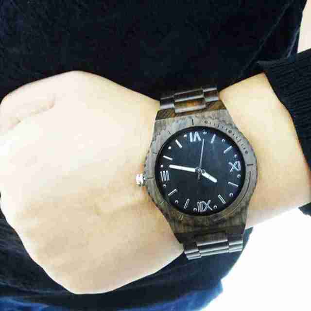 Zegarek męski z drewnianym paskiem, 2021, kwarcowy, czarny, rzymskie cyfry - Wianko - 5
