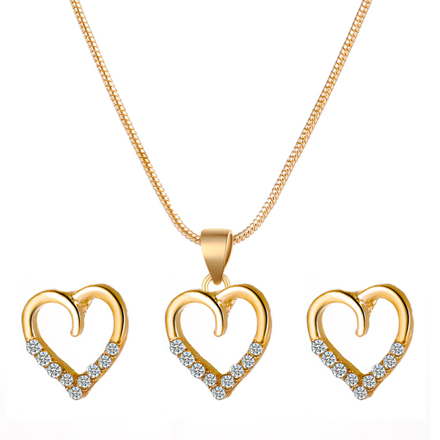 Zestaw biżuterii z 2021 Nowej Mody: Naszyjnik i kolczyki geometryczne z metalowym sercem, cyrkoniami i wzorem brzoskwiniowego swetra - Wianko - 5