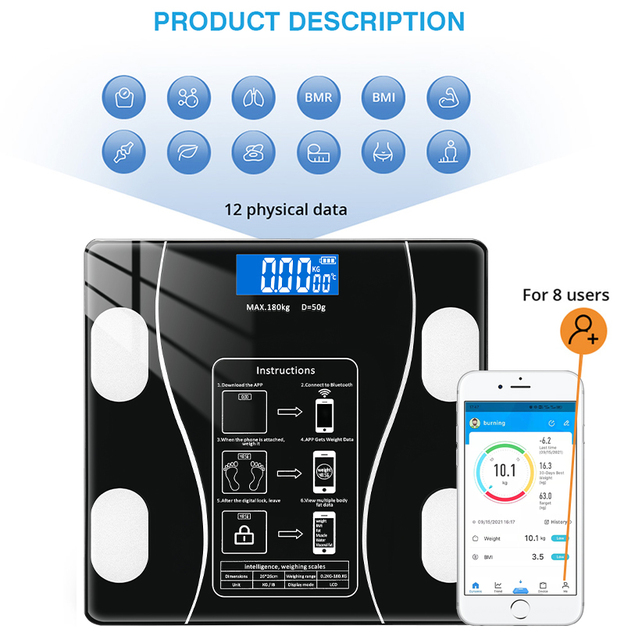 Inteligentne wagi łazienkowe z funkcją pomiaru BMI i połączeniem Bluetooth - Wianko - 13