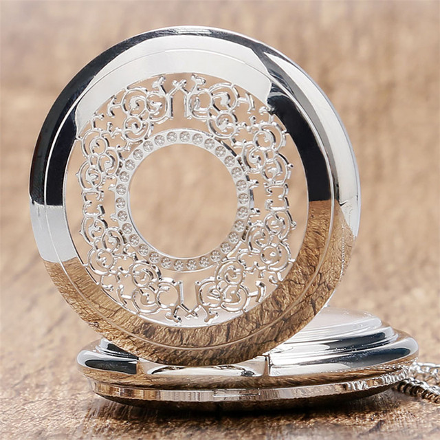 Srebrny wisiorek zegarka kieszonkowego Fob z naszyjnikiem dla kobiet i mężczyzn - Wianko - 4