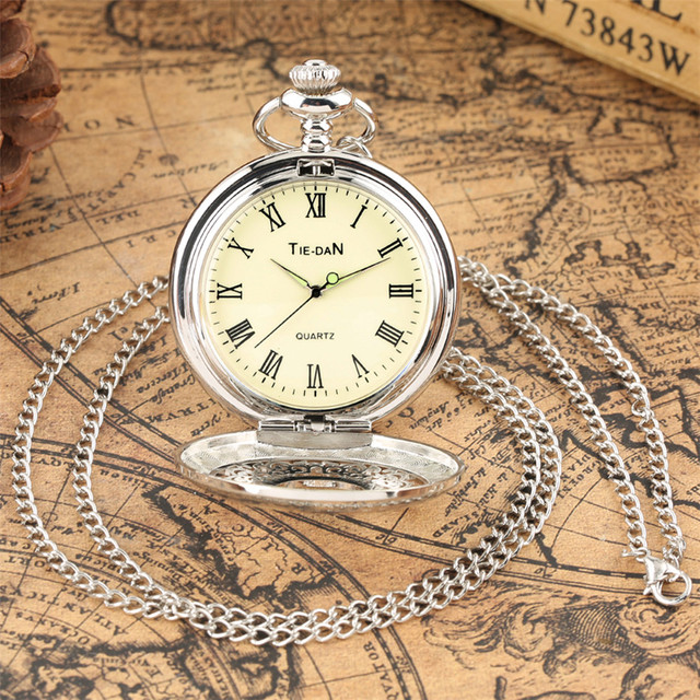 Srebrny wisiorek zegarka kieszonkowego Fob z naszyjnikiem dla kobiet i mężczyzn - Wianko - 15