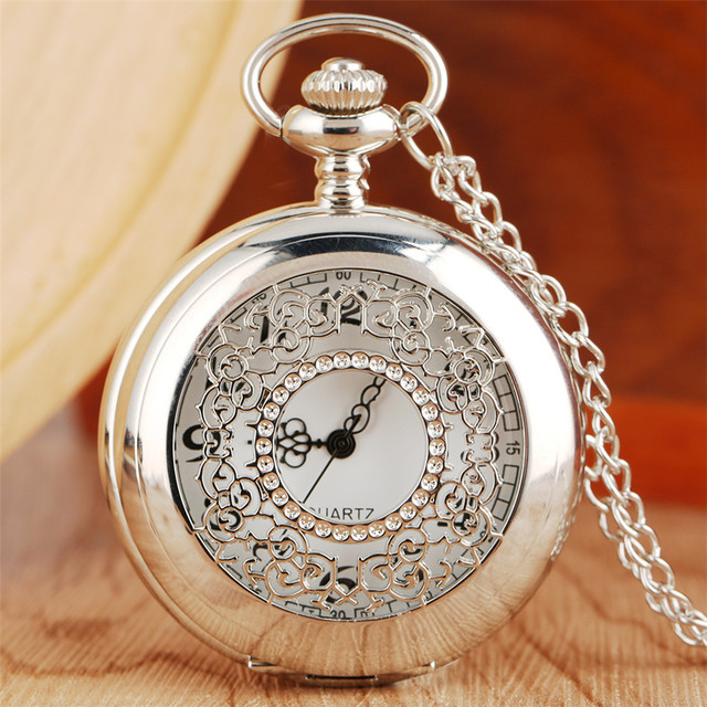 Srebrny wisiorek zegarka kieszonkowego Fob z naszyjnikiem dla kobiet i mężczyzn - Wianko - 5