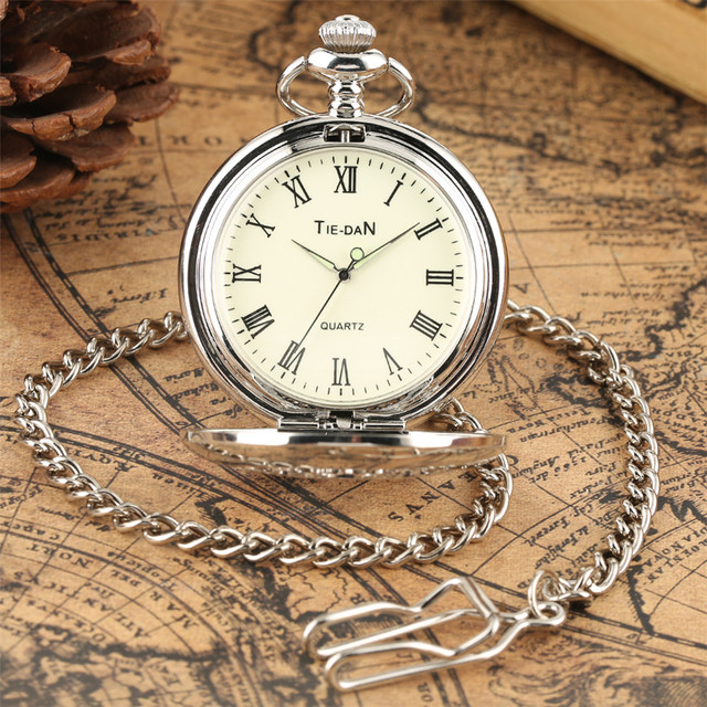 Srebrny wisiorek zegarka kieszonkowego Fob z naszyjnikiem dla kobiet i mężczyzn - Wianko - 17