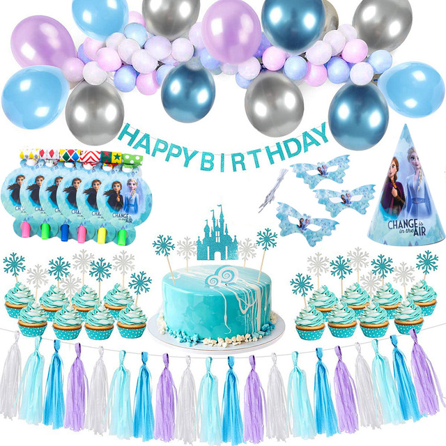 Banner dekoracyjny na tort z postaciami Disney Frozen - Anna, Elsa, śnieżynki - idealny na baby shower, pierwsze urodziny księżniczki - Wianko - 1