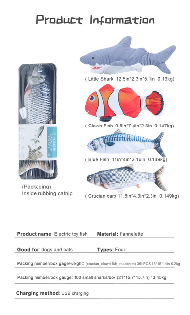 Interaktywna elektryczna zabawka dla kota - KIMPETS Floppy Fish z kocimiętką do gryzienia i ładowaniem USB - Wianko - 2