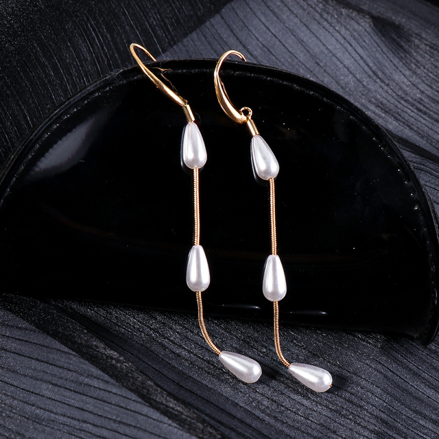 Białe wiszące kolczyki długie w kształcie wody z perłą Tassel Teardrop - Wianko - 13