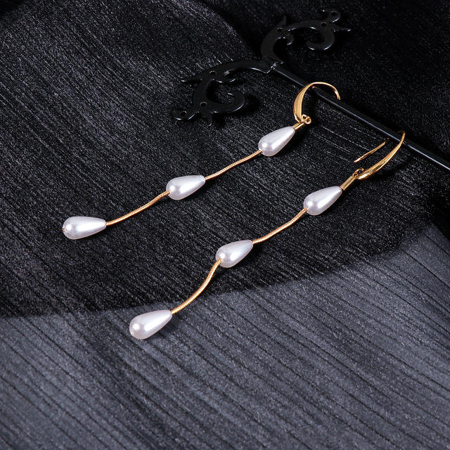 Białe wiszące kolczyki długie w kształcie wody z perłą Tassel Teardrop - Wianko - 15