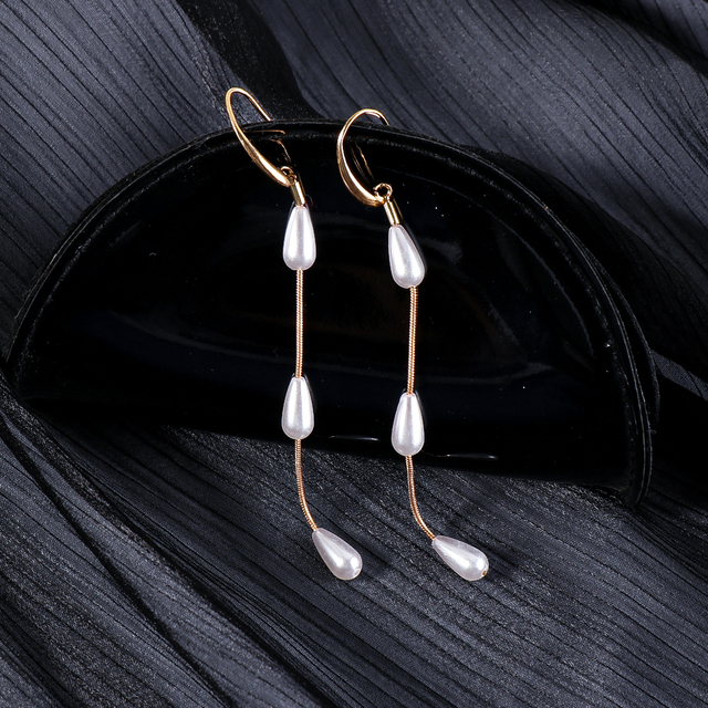 Białe wiszące kolczyki długie w kształcie wody z perłą Tassel Teardrop - Wianko - 14