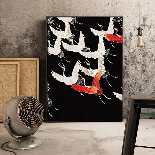 Obraz na płótnie: Abstrakcyjny retro czerwony biały ptak zwierzęcy plakat do wystroju ściany salonu - Wianko - 6
