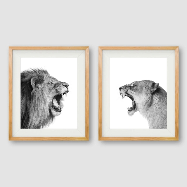 Obraz ściany na płótnie Czarny biały lew zwierząt - plakat nadrukowany na płótnie Nodic, fotografia natury, idealny do dekoracji salonu - Wianko - 3