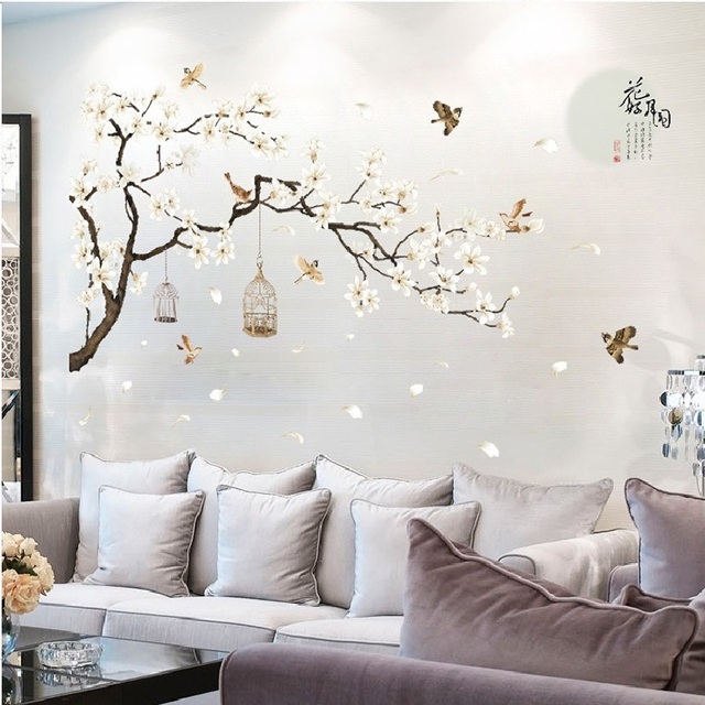 Naklejka ściany w chińskim stylu - rośliny, księżyc, sypialnia/dziecięcy pokój, wymienny mural, dekoracja ściany - Wianko - 7