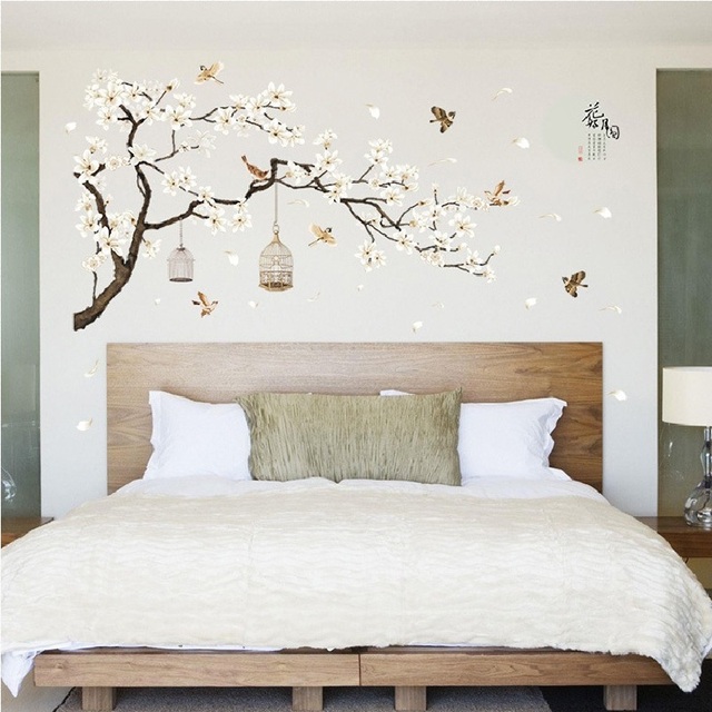 Naklejka ściany w chińskim stylu - rośliny, księżyc, sypialnia/dziecięcy pokój, wymienny mural, dekoracja ściany - Wianko - 4
