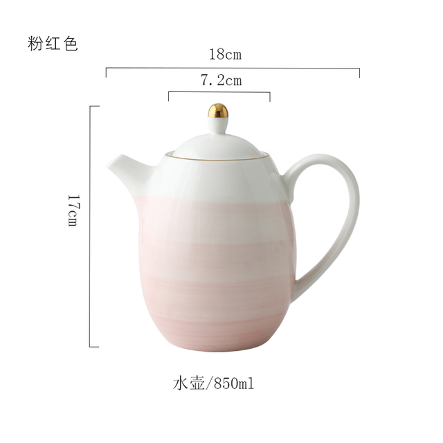 Różowe i turkusowo-złota ceramiczna zastawa stołowa – porcelanowy talerz, kufel, kubek, miska, czajniczek – elegancki zestaw obiadowy - Wianko - 8