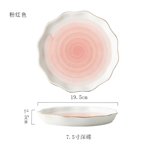 Różowe i turkusowo-złota ceramiczna zastawa stołowa – porcelanowy talerz, kufel, kubek, miska, czajniczek – elegancki zestaw obiadowy - Wianko - 4