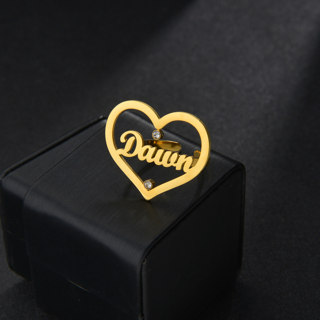 Personalizowany kryształowy pierścień z sercem ze stali nierdzewnej dla par - Acheerup Trendy - Wianko - 7