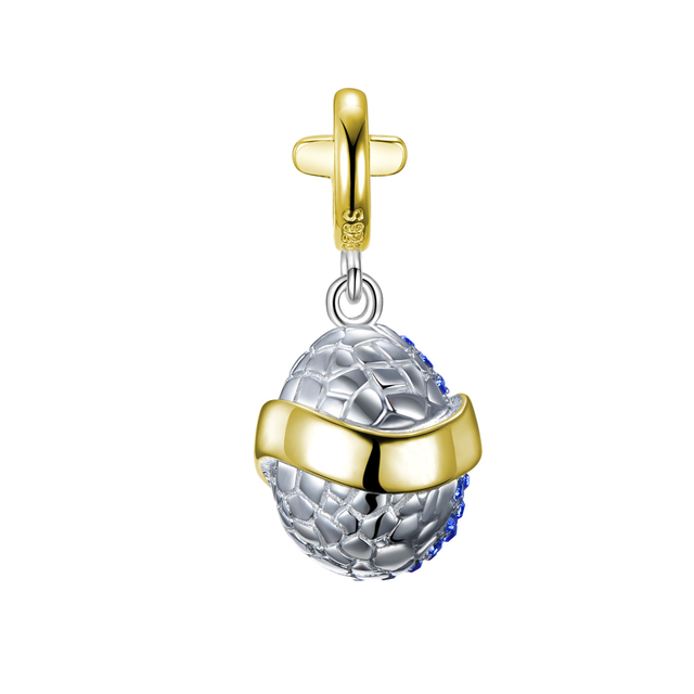Wielkanocne jajko z niebieskimi cyrkoniami z 925 srebra – oryginalny urok w bransoletce dla kobiet - Wianko - 3