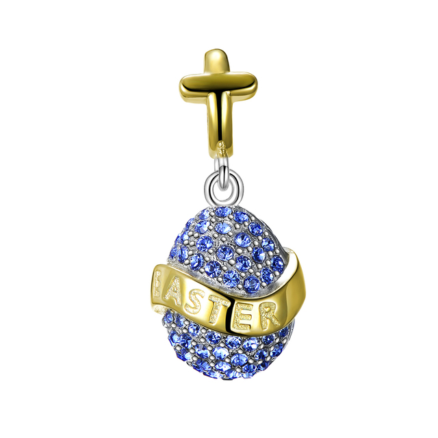 Wielkanocne jajko z niebieskimi cyrkoniami z 925 srebra – oryginalny urok w bransoletce dla kobiet - Wianko - 1