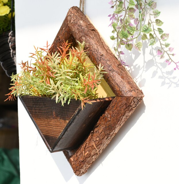 Ścienny wiszący kwiat garnki - drewniany pojemnik ozdobny - wiszące kosze do montażu - donica ogrodowa MJ907 - Wianko - 7